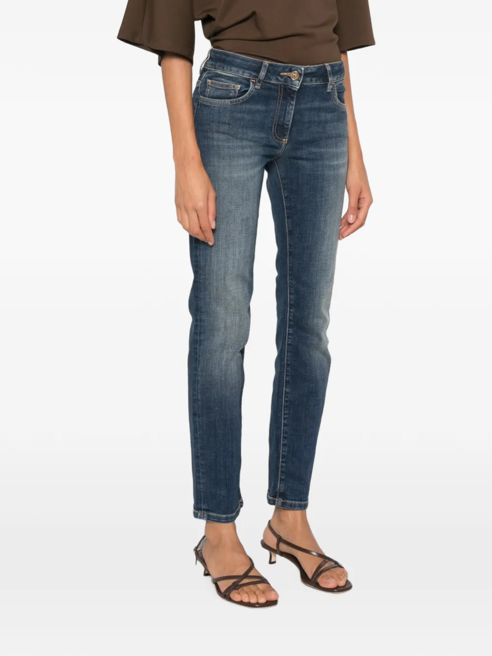 Elisabetta Franchi Jeans met geborduurd logo en vervaagd effect Blauw