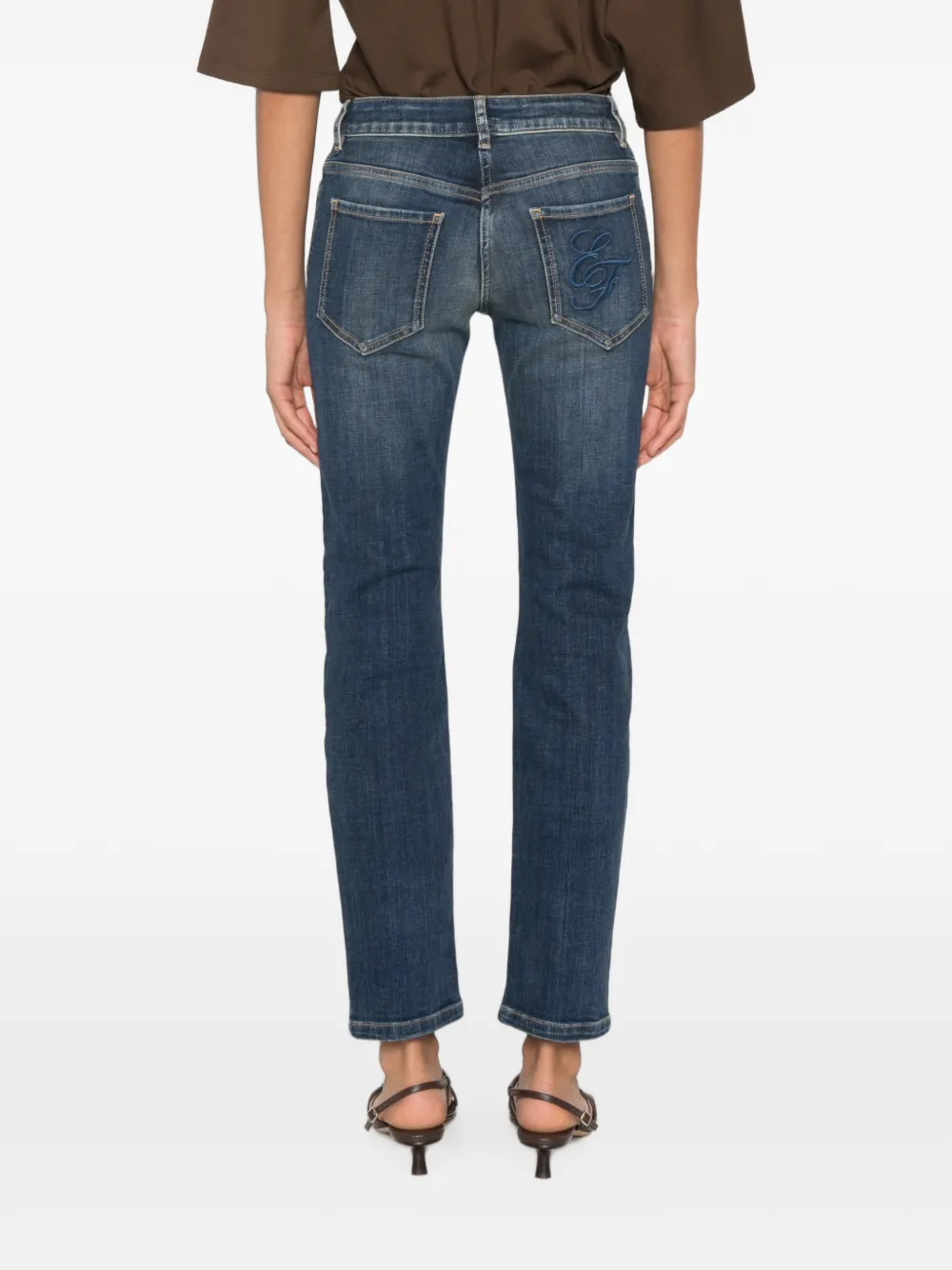 Elisabetta Franchi Jeans met geborduurd logo en vervaagd effect Blauw
