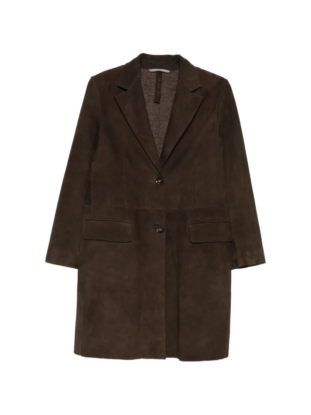 The Jackie Leathers notched-lapel suede coat - Marrone