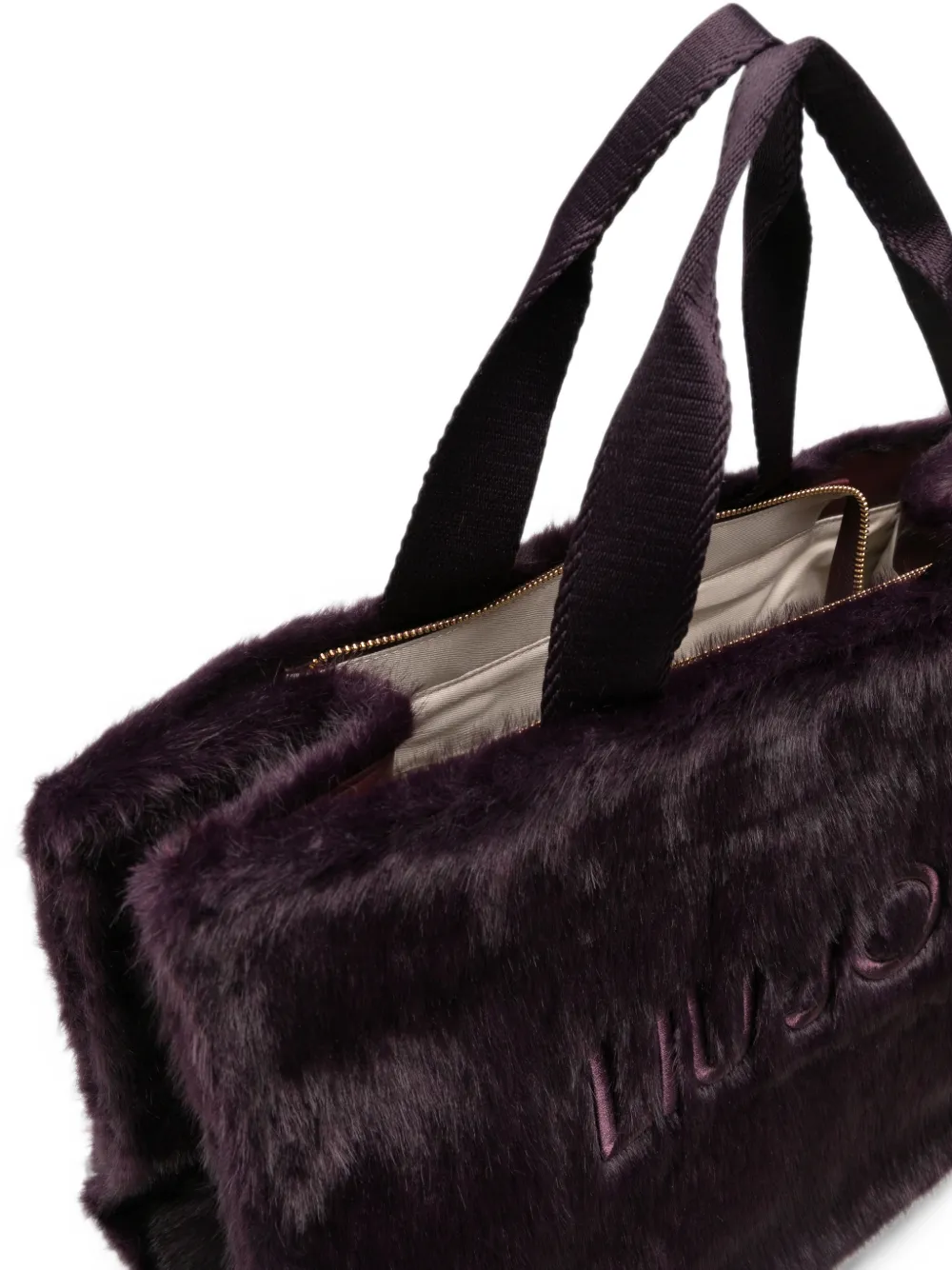 LIU JO faux-fur logo-embroidered tote bag Paars