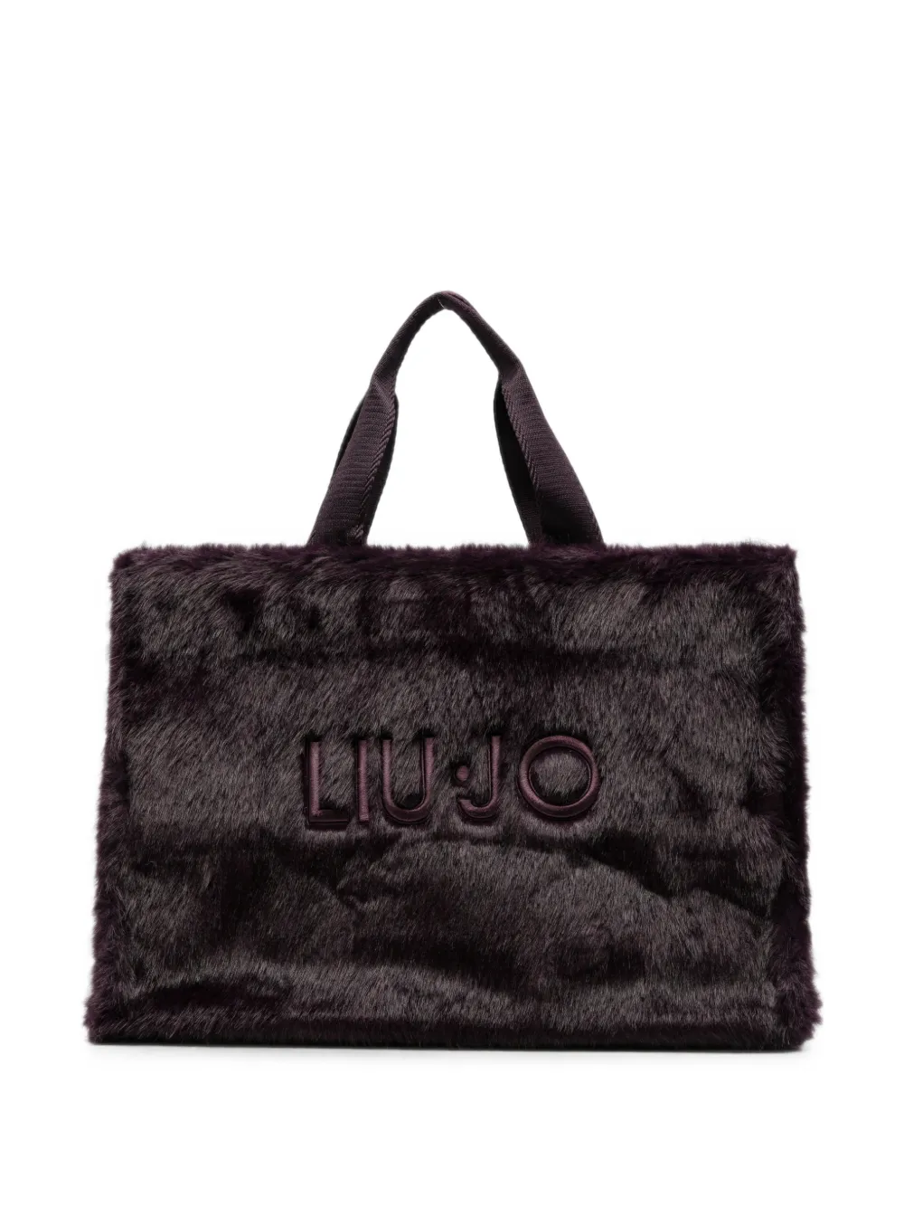LIU JO faux-fur logo-embroidered tote bag - Viola
