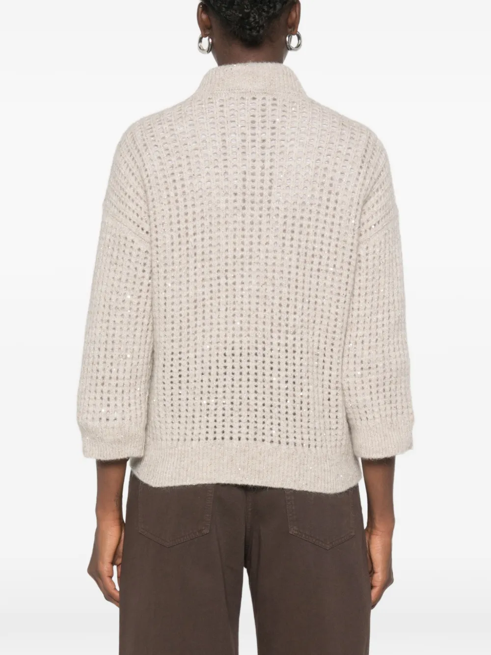 Peserico sequin-embellished open-knit sweater Beige