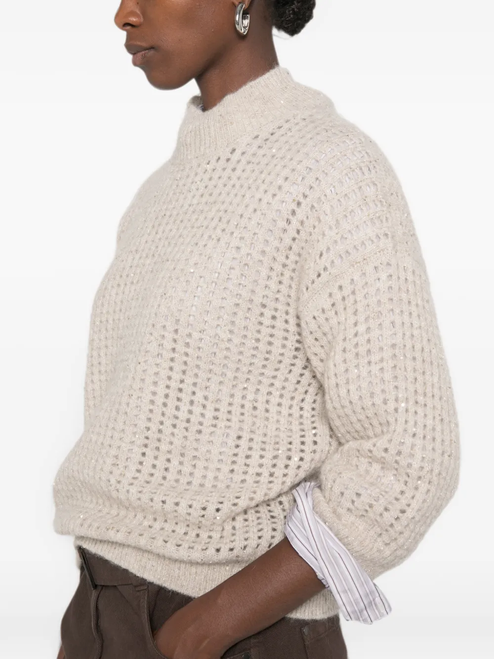 Peserico sequin-embellished open-knit sweater Beige