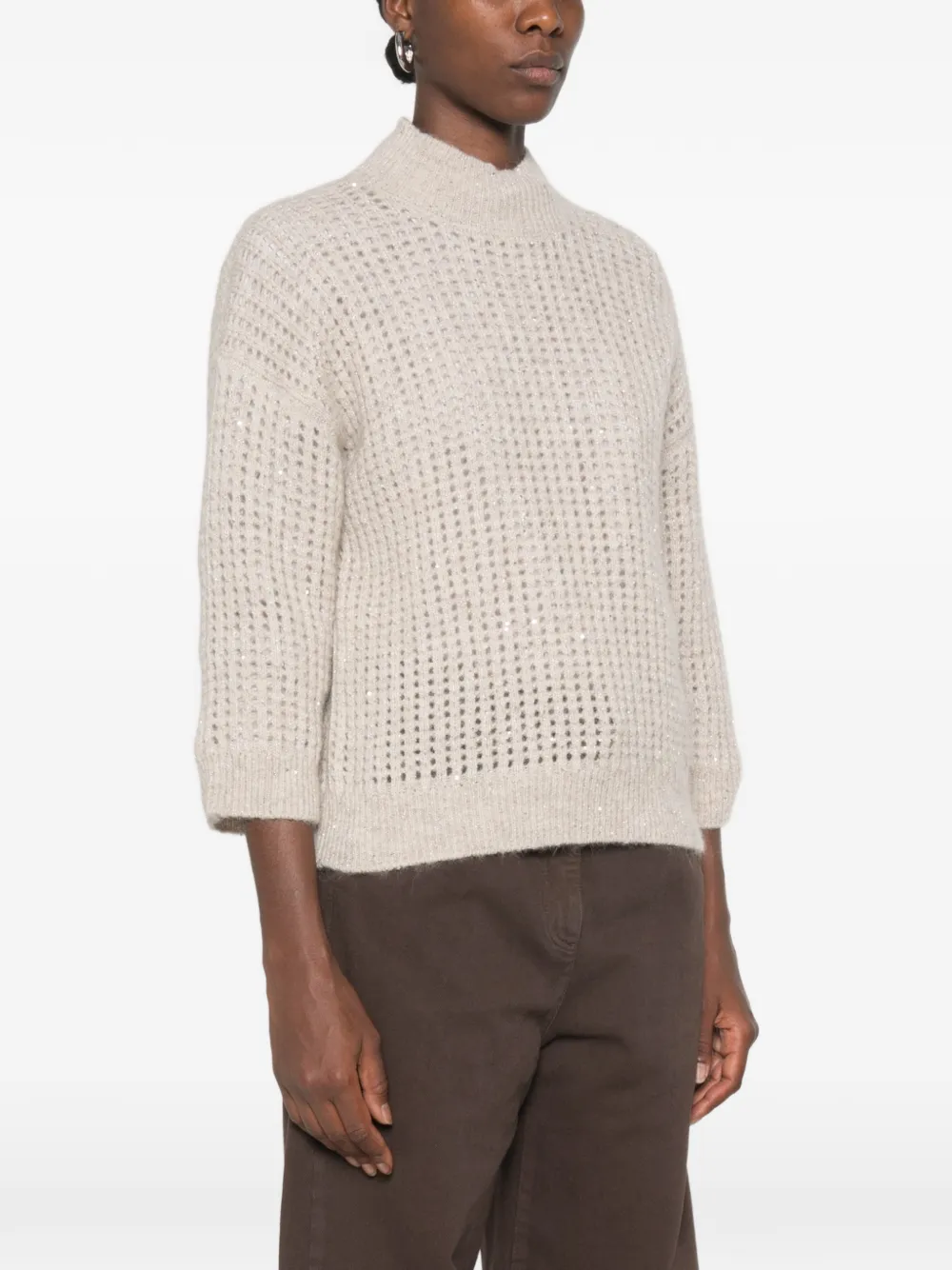 Peserico sequin-embellished open-knit sweater Beige