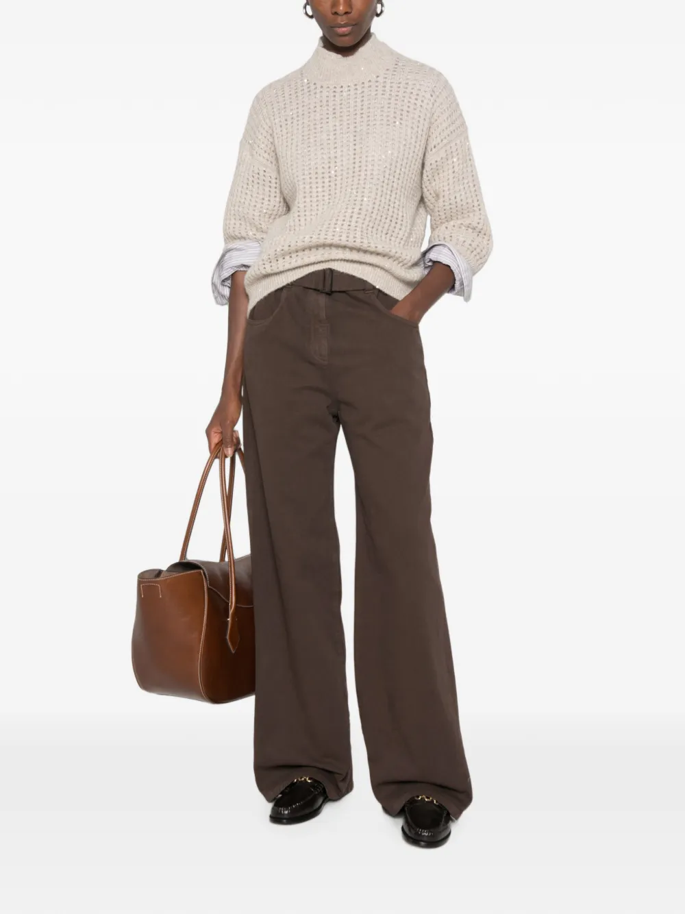 Peserico sequin-embellished open-knit sweater Beige