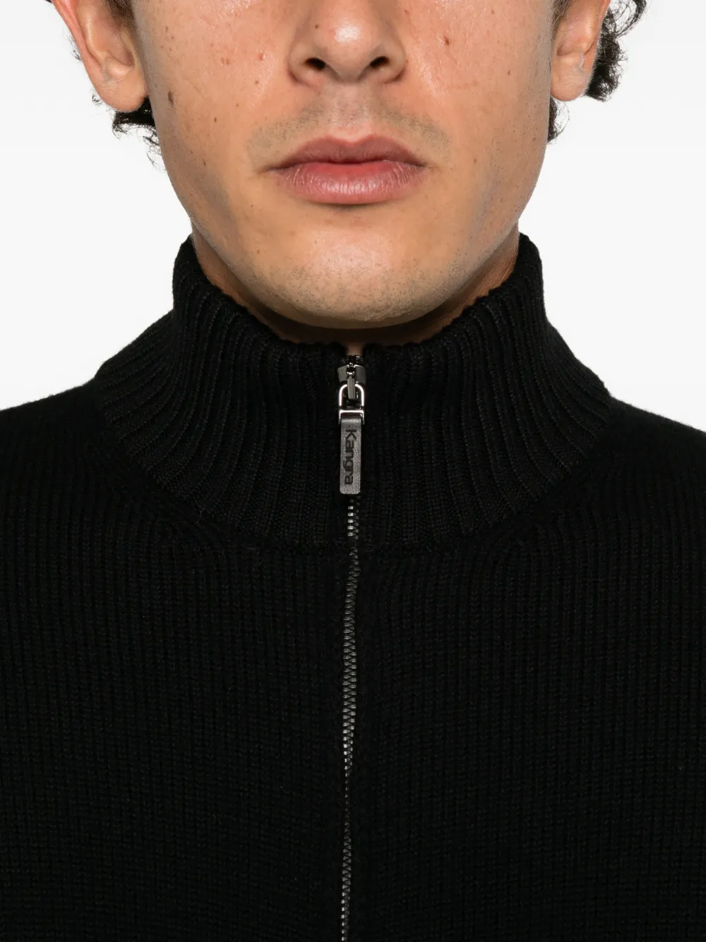 Kangra Ribgebreid vest met rits Zwart