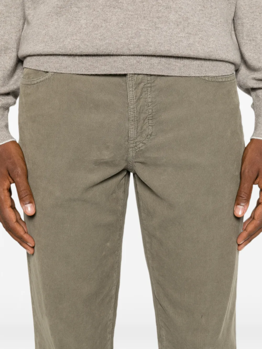 Brunello Cucinelli Broek met ribfluwelen textuur Groen