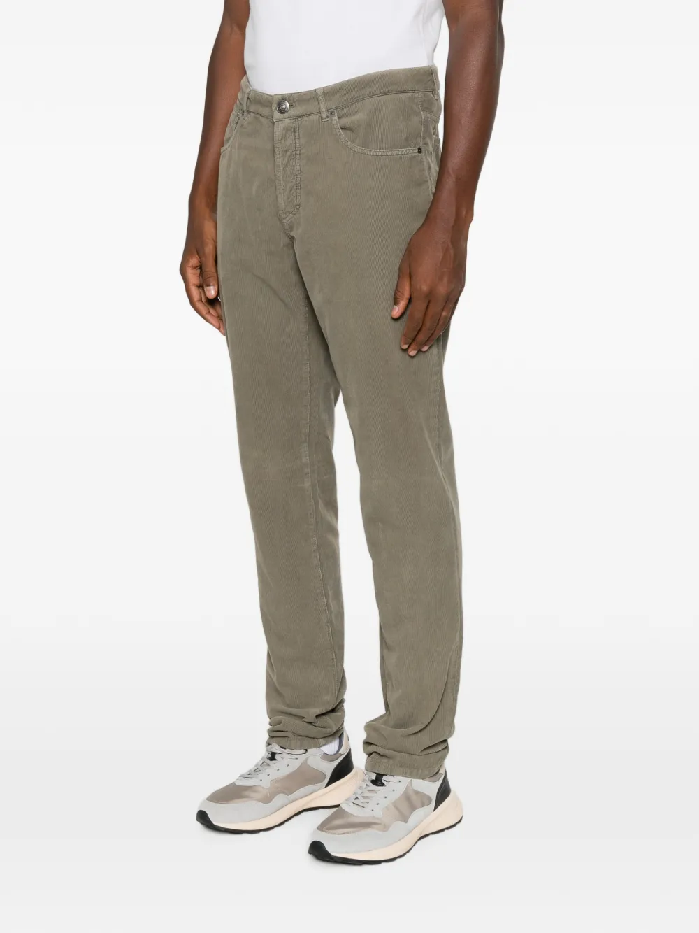 Brunello Cucinelli Broek met ribfluwelen textuur Groen