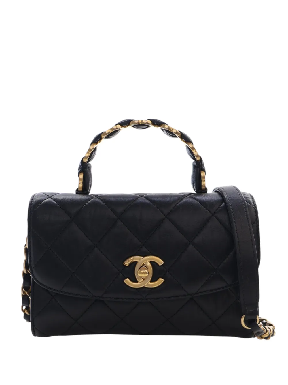CHANEL Pre-Owned 2021 Mini CC Quilted Lambskin Links Top Handle Flap satchel - Nero