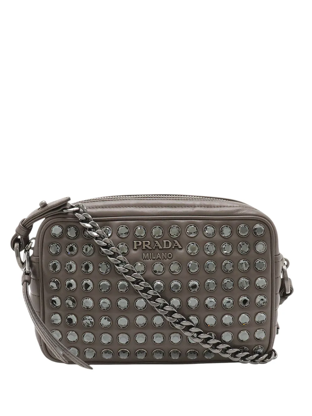 Prada Pre-Owned 2010-2026 Soft Calfskin Studded Diagramme Camera Bag crossbody bag - Marrone