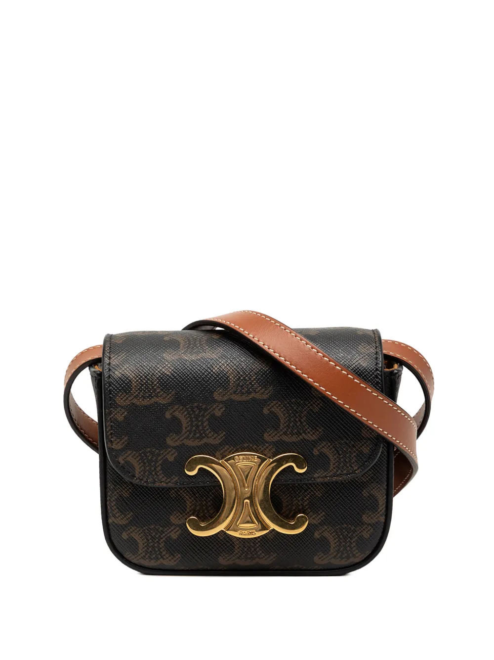 Celine Pre-Owned 2021 Mini Triomphe Coated Canvas Claude crossbody bag - Marrone