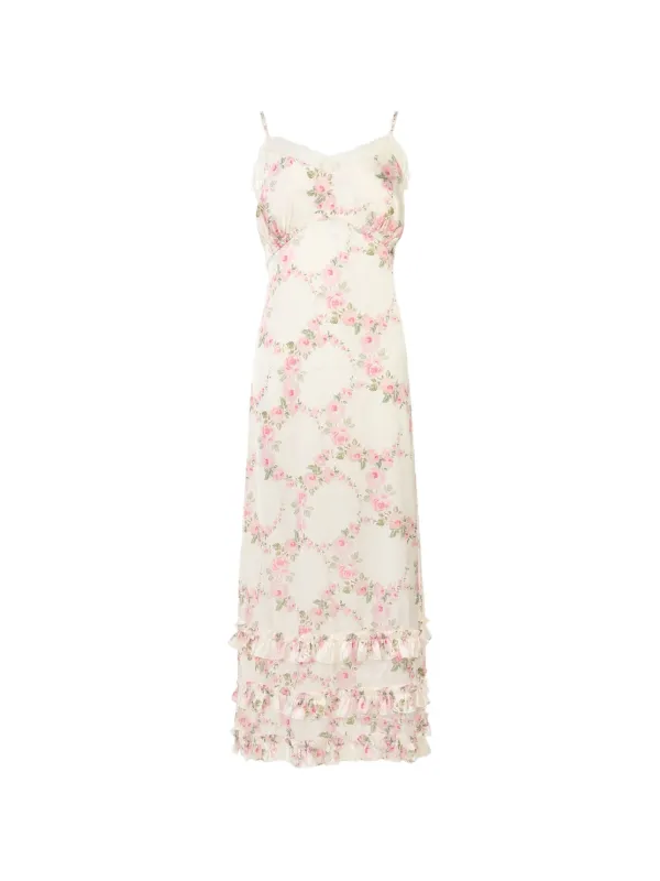 Simone Rocha Maxi Floral-print Ruffled Dress in Neutrals