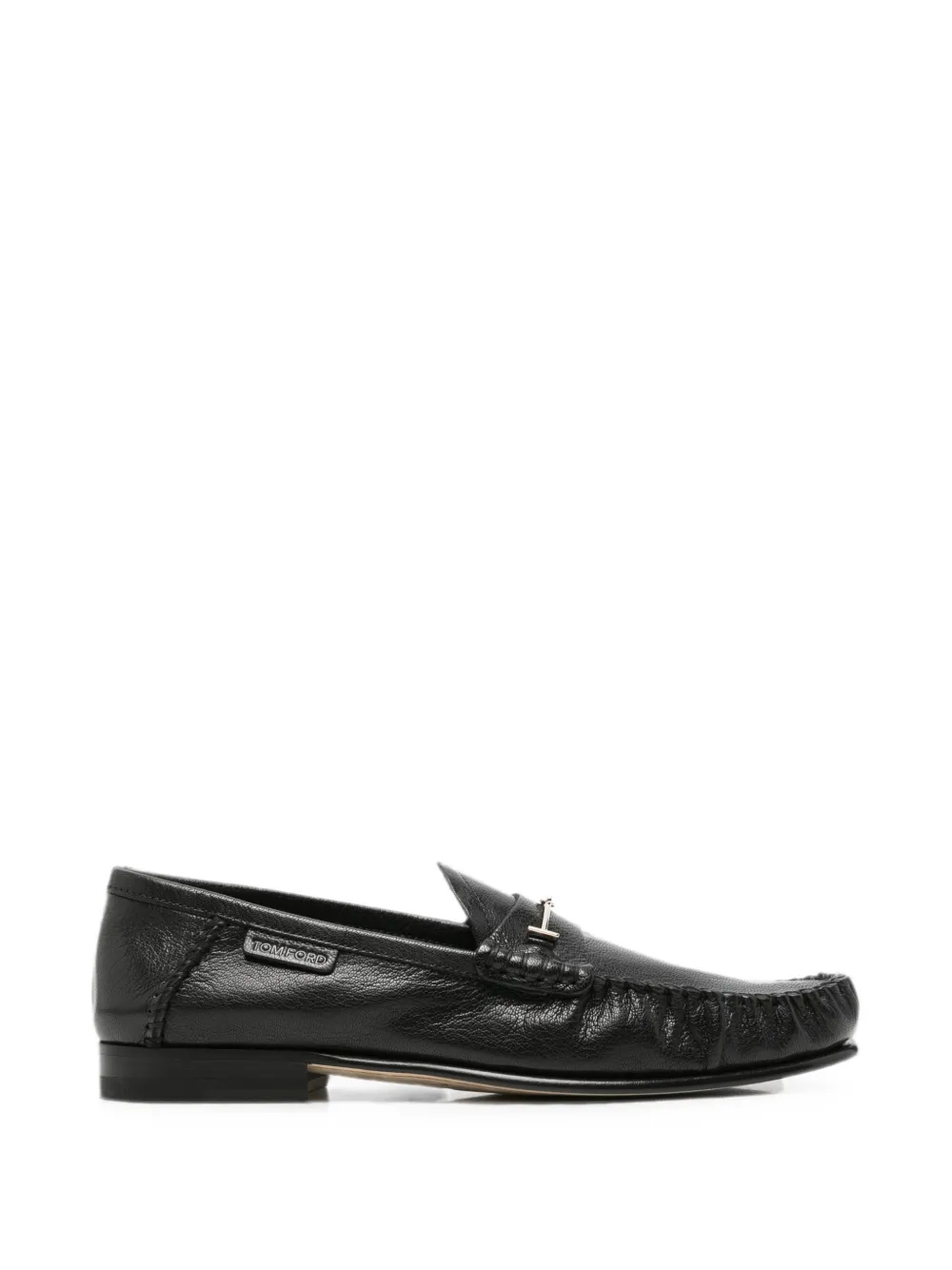 TOM FORD T-bar pebbled leather loafers - Nero