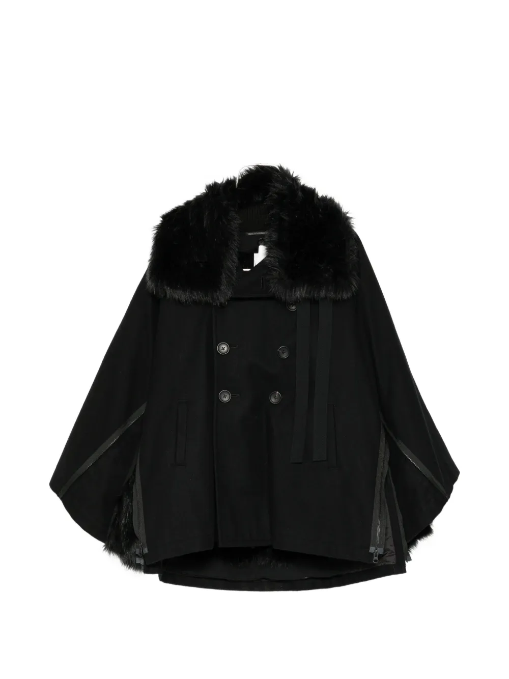 Yohji Yamamoto faux-fur trim double-breasted jacket - Nero