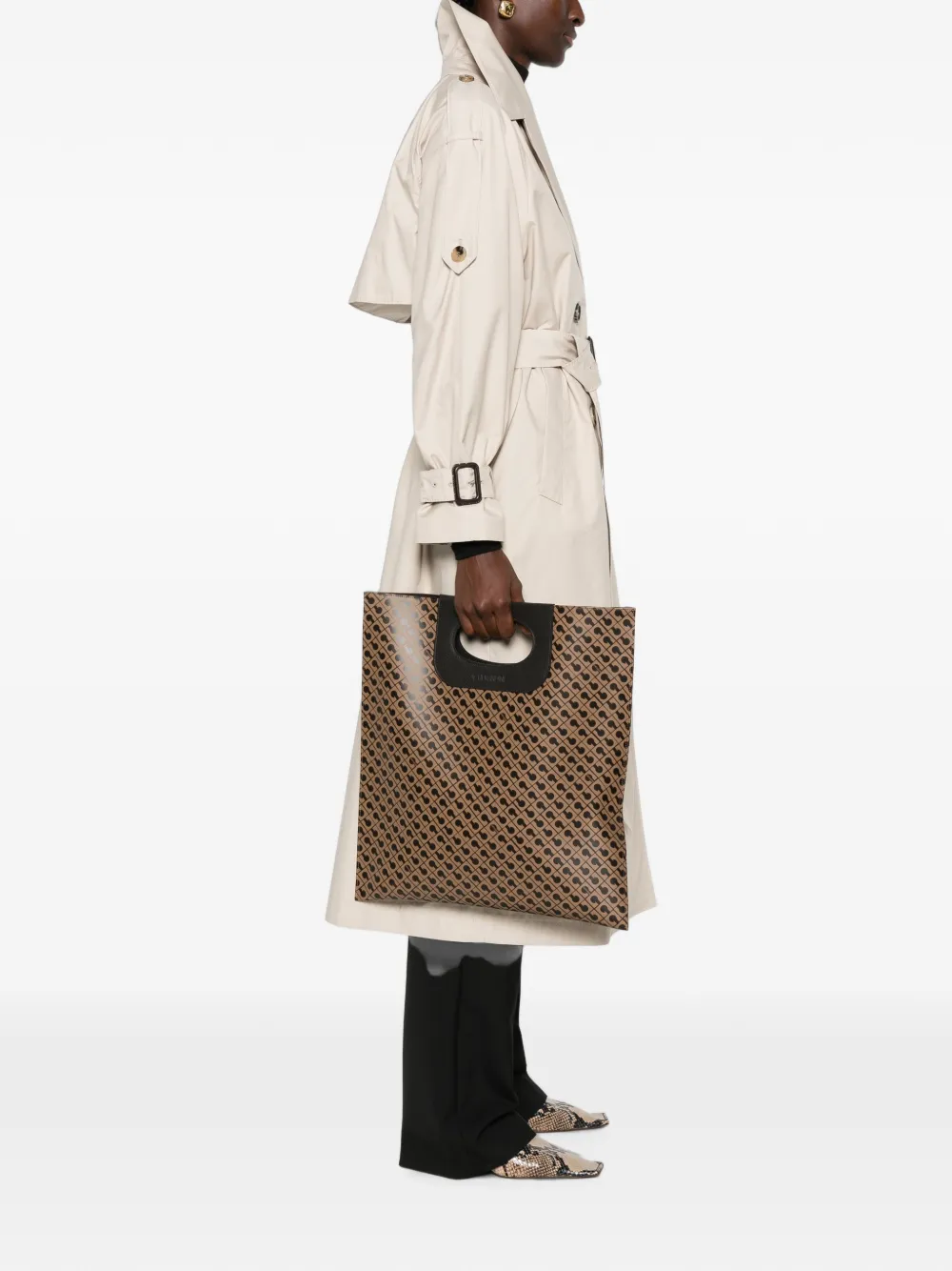 Gherardini Shopper met uitgesneden handvat en logo-print Bruin