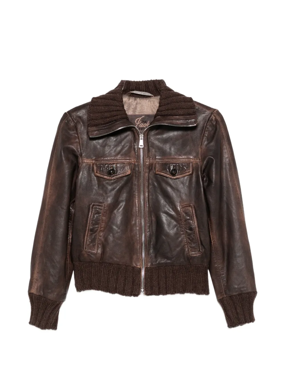 The Jackie Leathers ribbed-trims leather jacket - Marrone