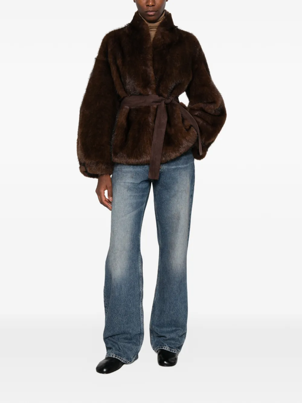 Valentini 1972 Faux-fur Belted Jacket In Brown