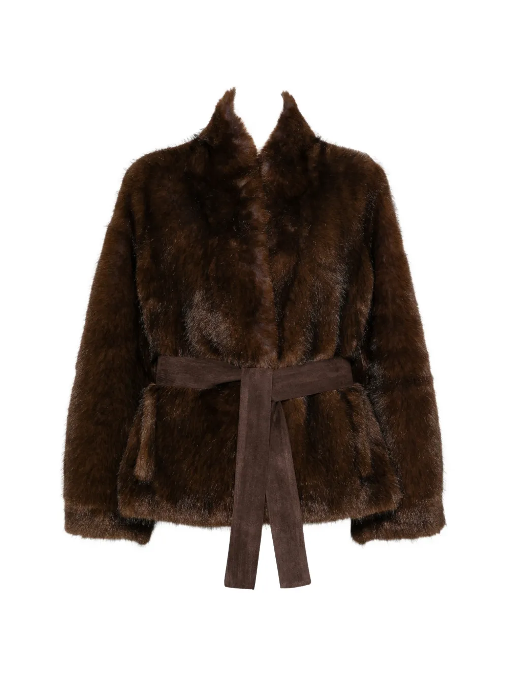VALENTINI 1972 faux-fur belted jacket - Marrone
