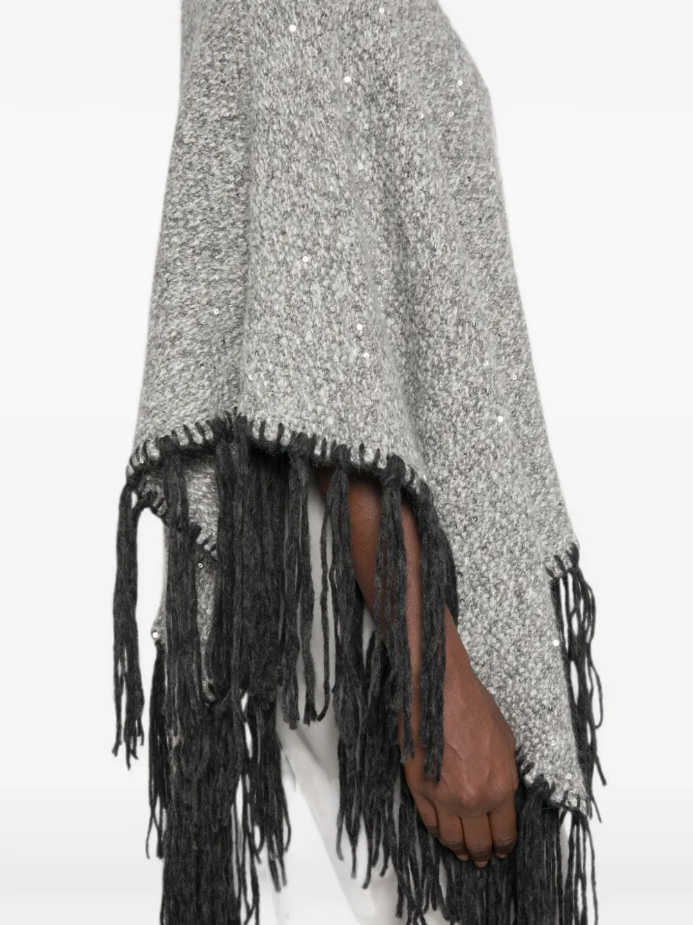 Peserico sequin-embellished fringed poncho Grijs