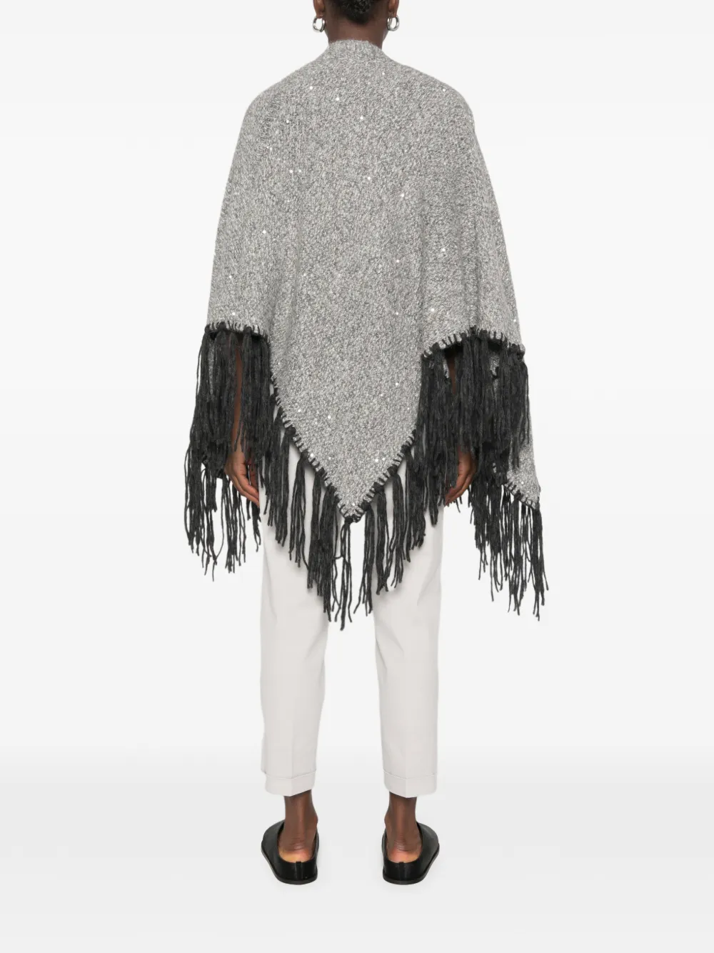 Peserico sequin-embellished fringed poncho Grijs