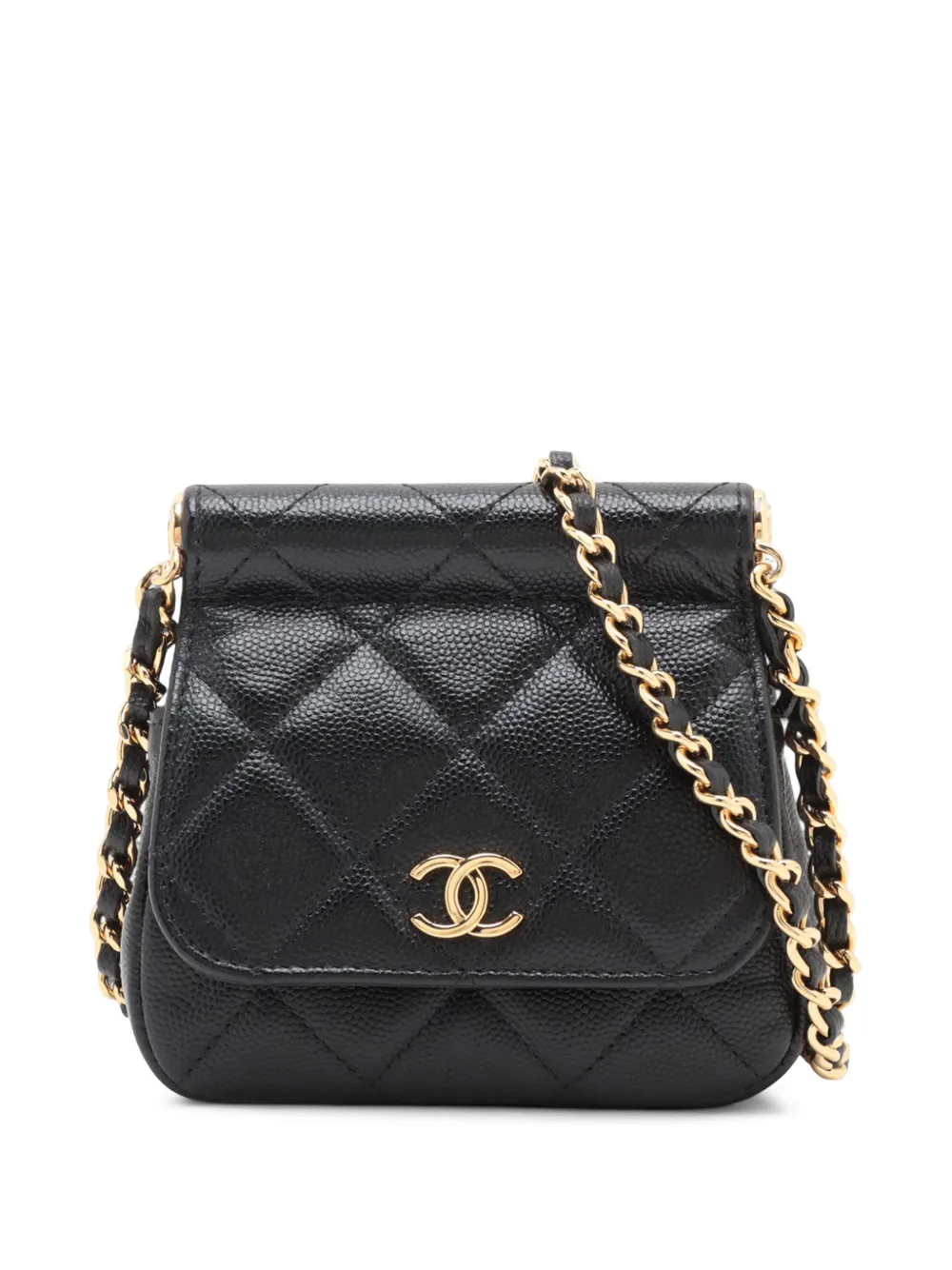 CHANEL Pre-Owned 2021-2026 CC Quilted Caviar Frame Flap Clutch with Chain crossbody bag - Nero
