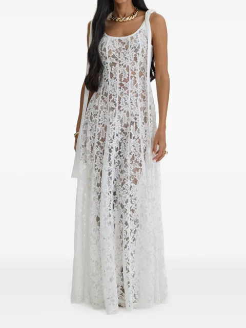 MOOS STUDIO Whisper lace tie-fastening maxi gown