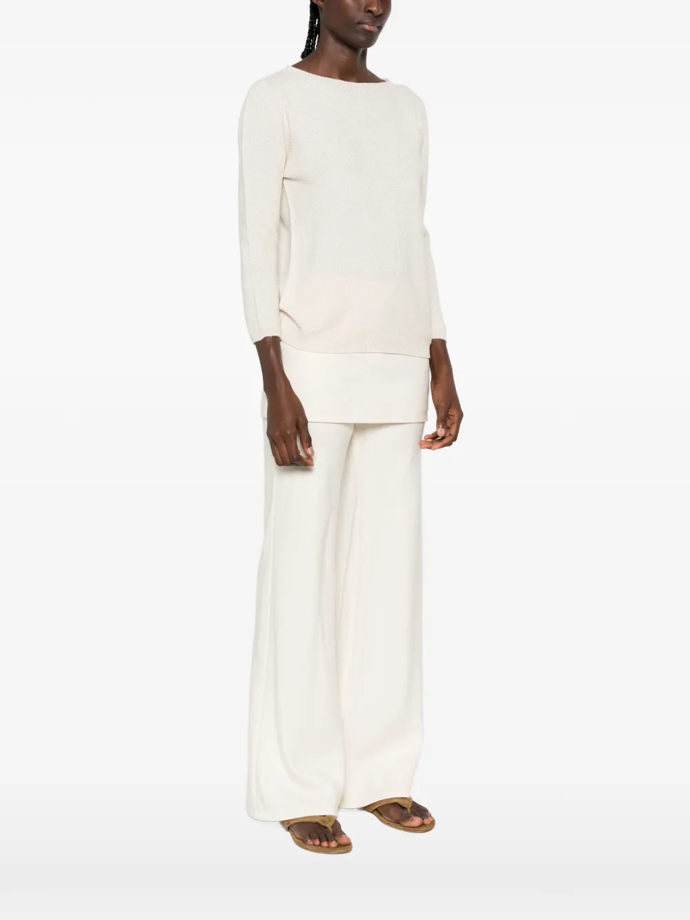 Fabiana Filippi Fijngebreide trui met cropped mouwen Beige