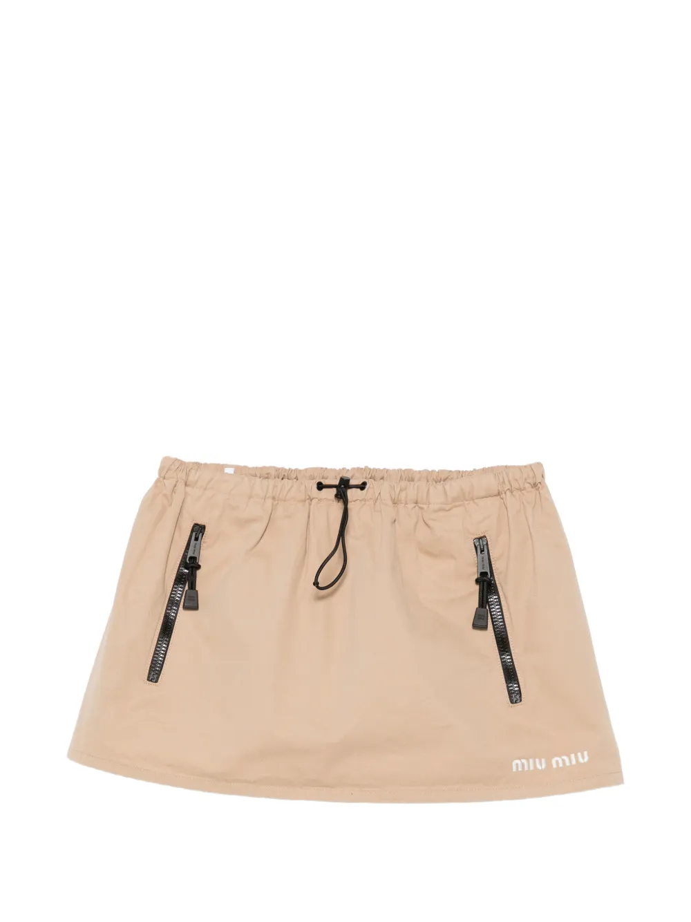 Miu Miu drawstring-waist logo-print skirt - Toni neutri