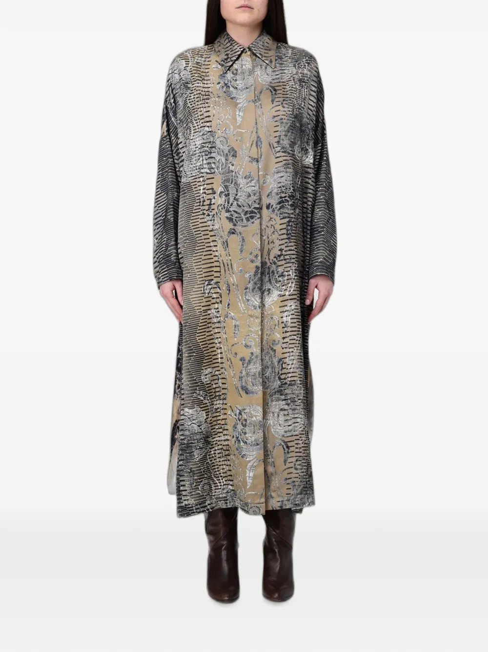 Antonio Marras floral-print shirt maxi dress - Toni neutri