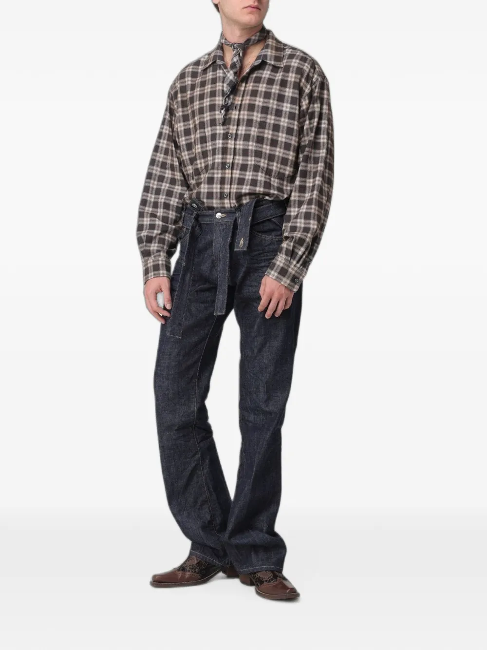 DSQUARED2 x Magliano Butch geruit overhemd met gestrikte hals Bruin