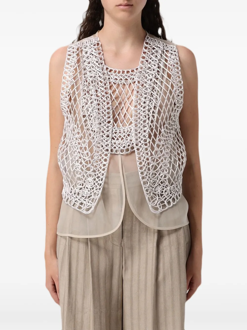 Emporio Armani crochet-knit asymmetric gilet - Weiß