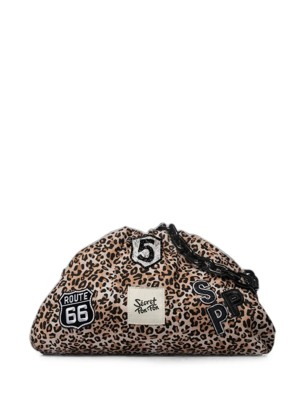 Secret Pon Pon Capri patch-detail leopard-print clutch bag - Toni neutri