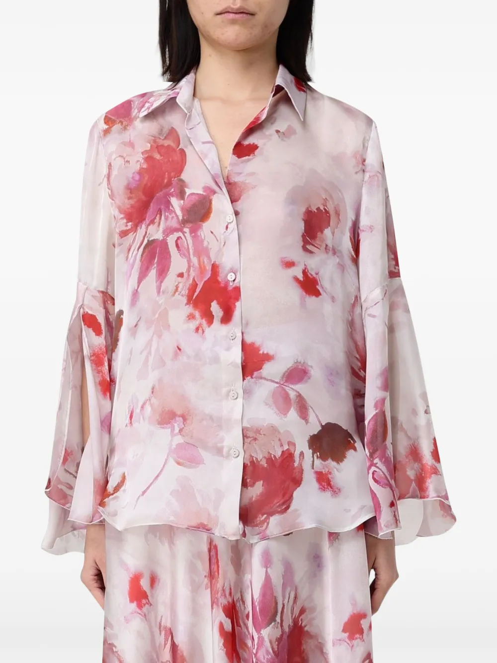 Hanita floral-print bell-sleeve shirt - Nude
