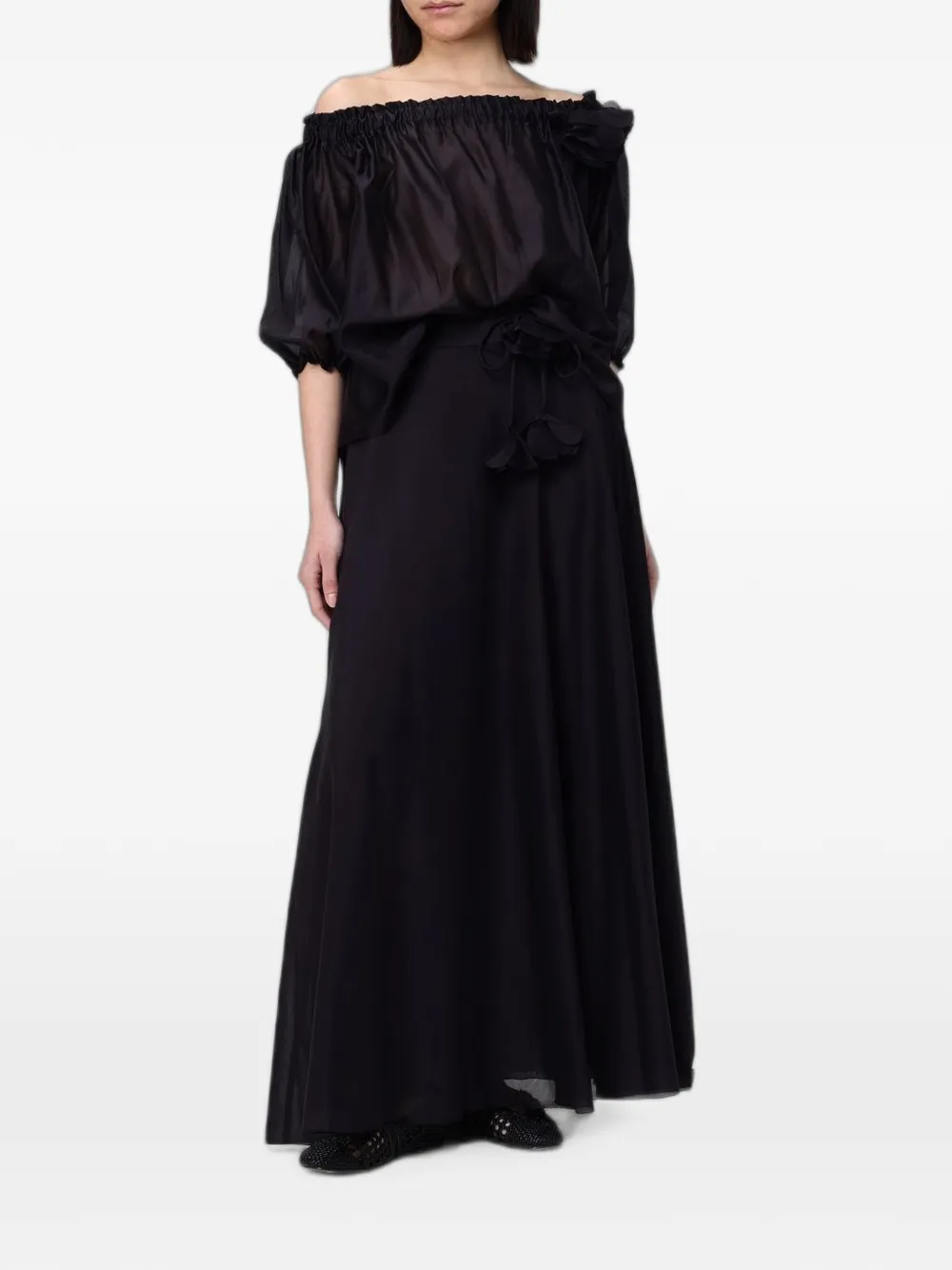 Hanita floral-detail long skirt - Nero