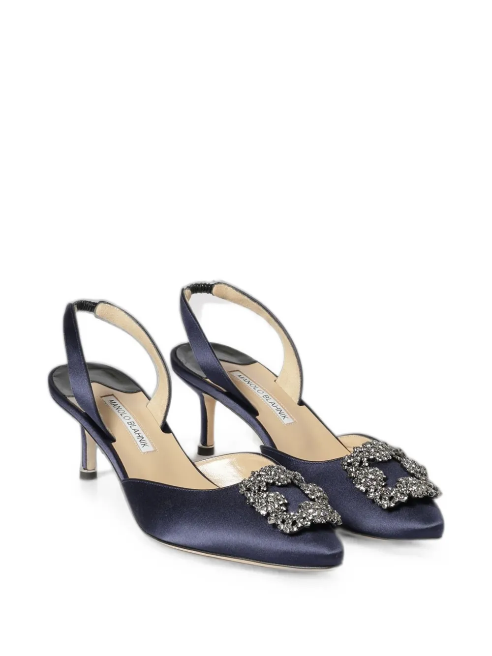 Manolo Blahnik Hangisli crystal-buckle slingback pumps Blauw