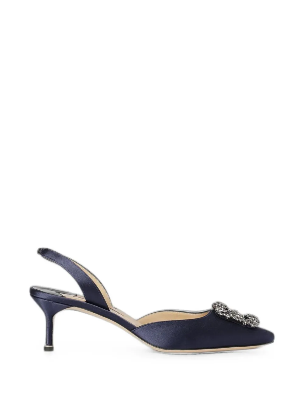 Manolo Blahnik Hangisli crystal-buckle slingback pumps Blauw