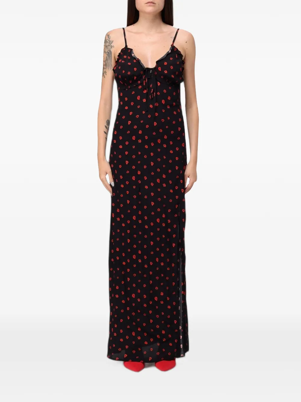 MAR DE MARGARITAS maxi Riley floral-print ruffled dress - Black