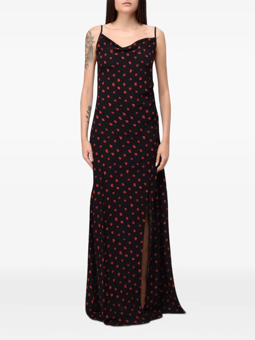 MAR DE MARGARITAS Kelly floral-print cowl-neck dress - Nero