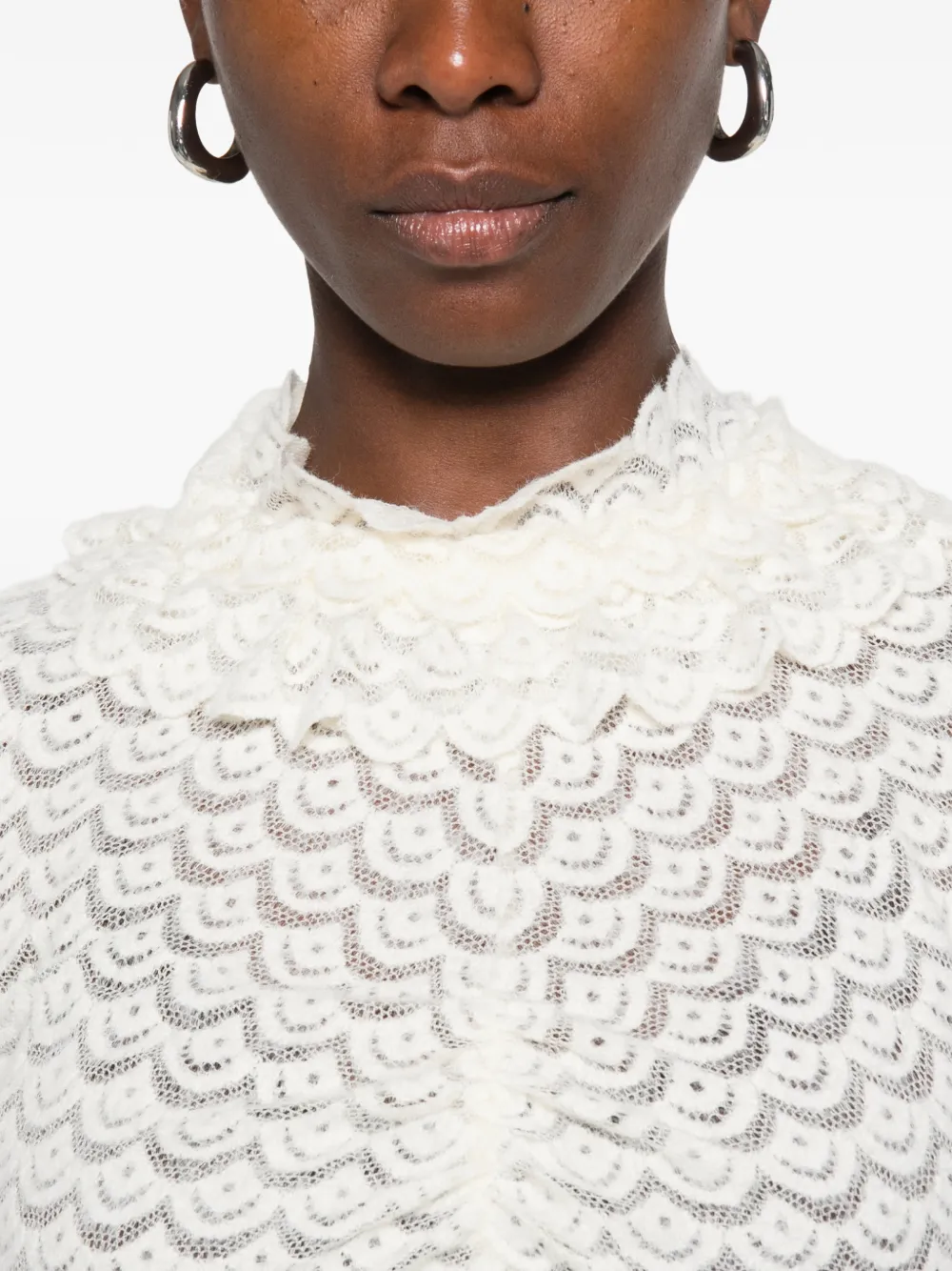 FARM Rio Gebreide kanten blouse met ruches Beige