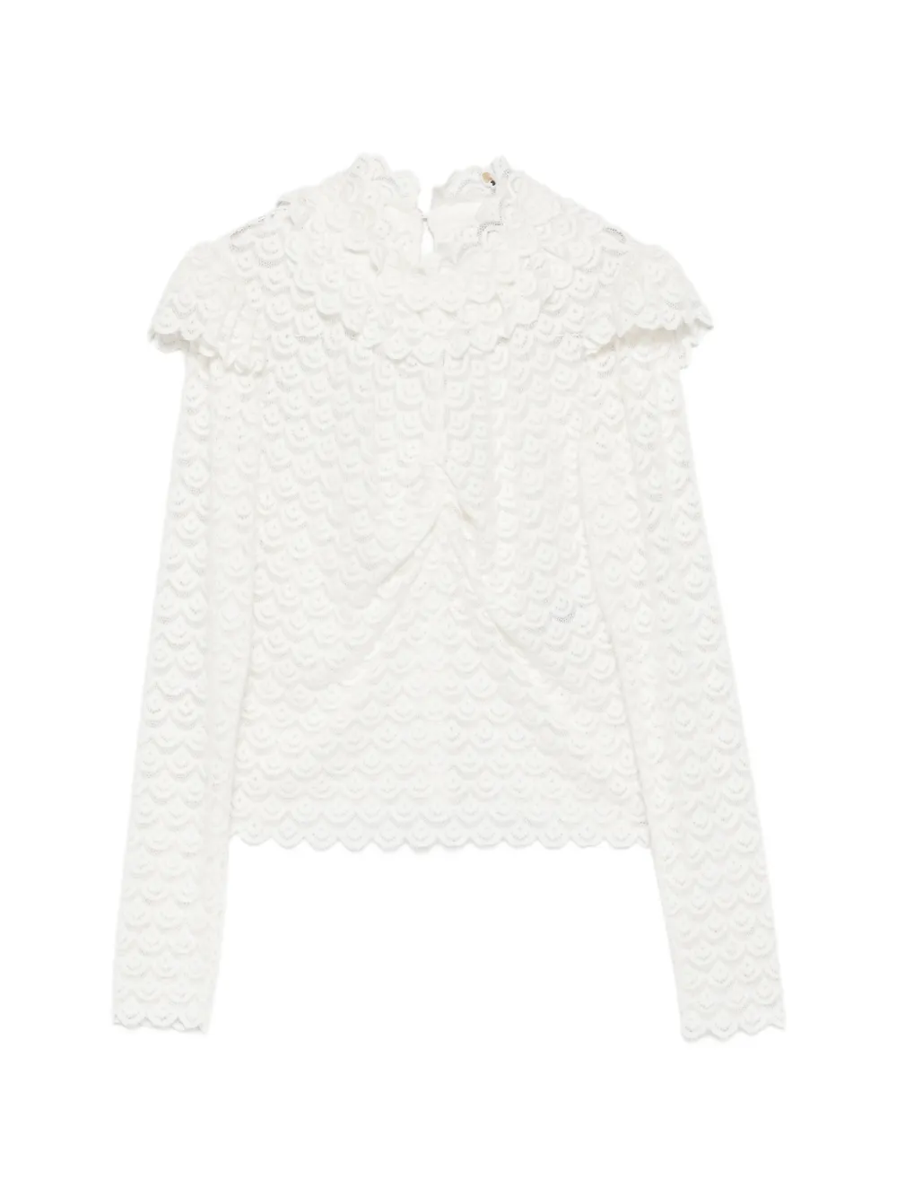 FARM Rio ruffled lace-knit blouse