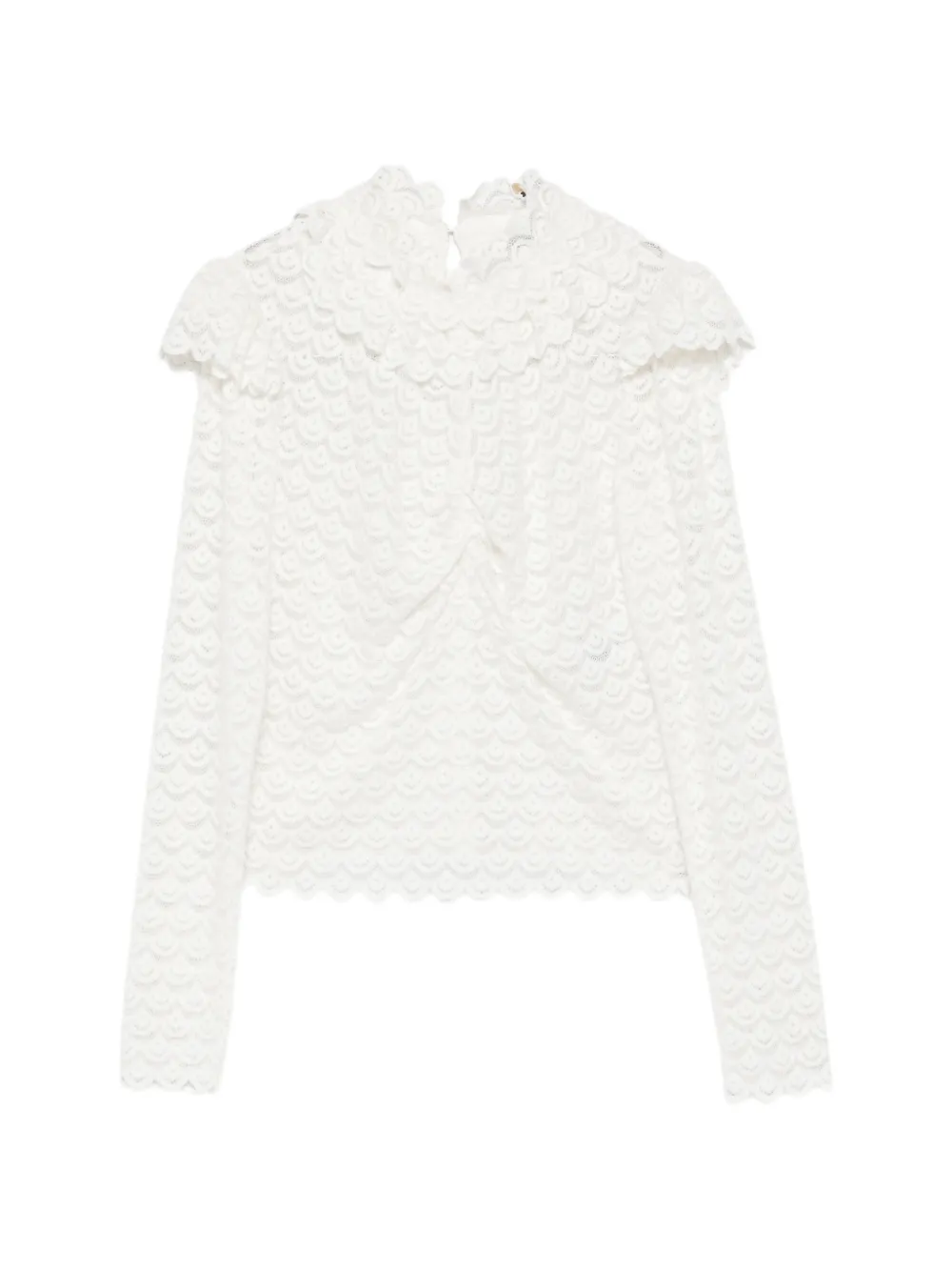 FARM Rio ruffled lace-knit blouse