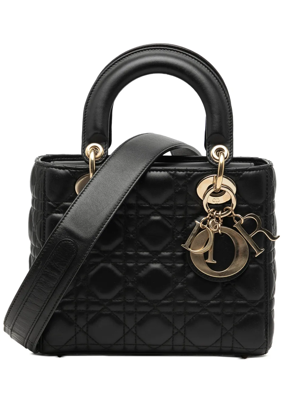 Pre-owned Dior 2018 Small Lambskin Cannage My Abc Lady  Satchel In Black