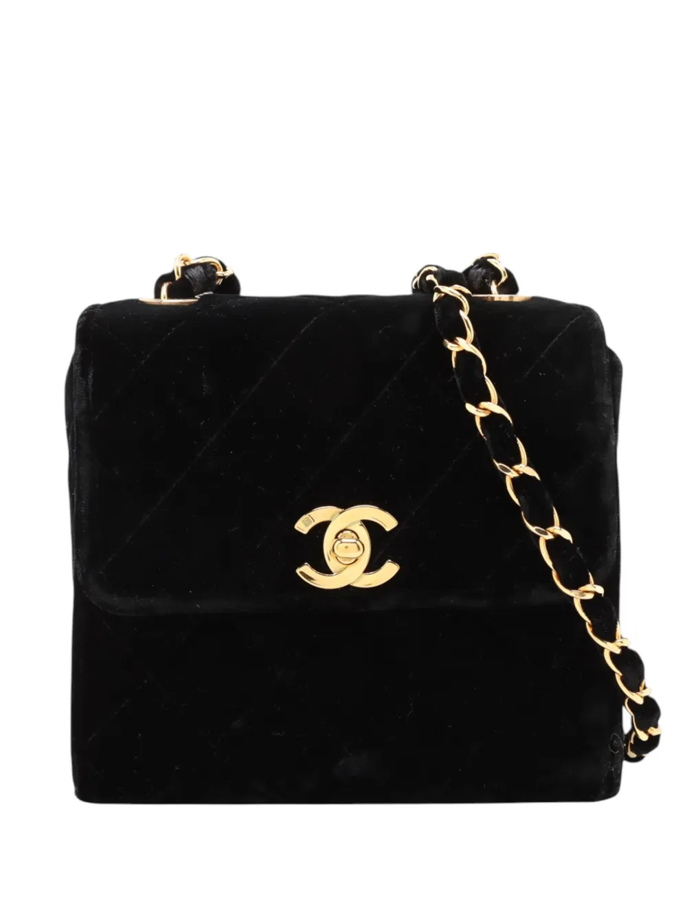 CHANEL Pre-Owned 1985-1994 Mini Quilted Velvet Straight Flap crossbody bag - Nero