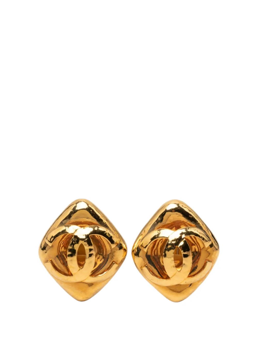 CHANEL Pre-Owned 1980-1990 CC Gold Plated Diamond Shape Clip On Earrings costume earrings - Oro