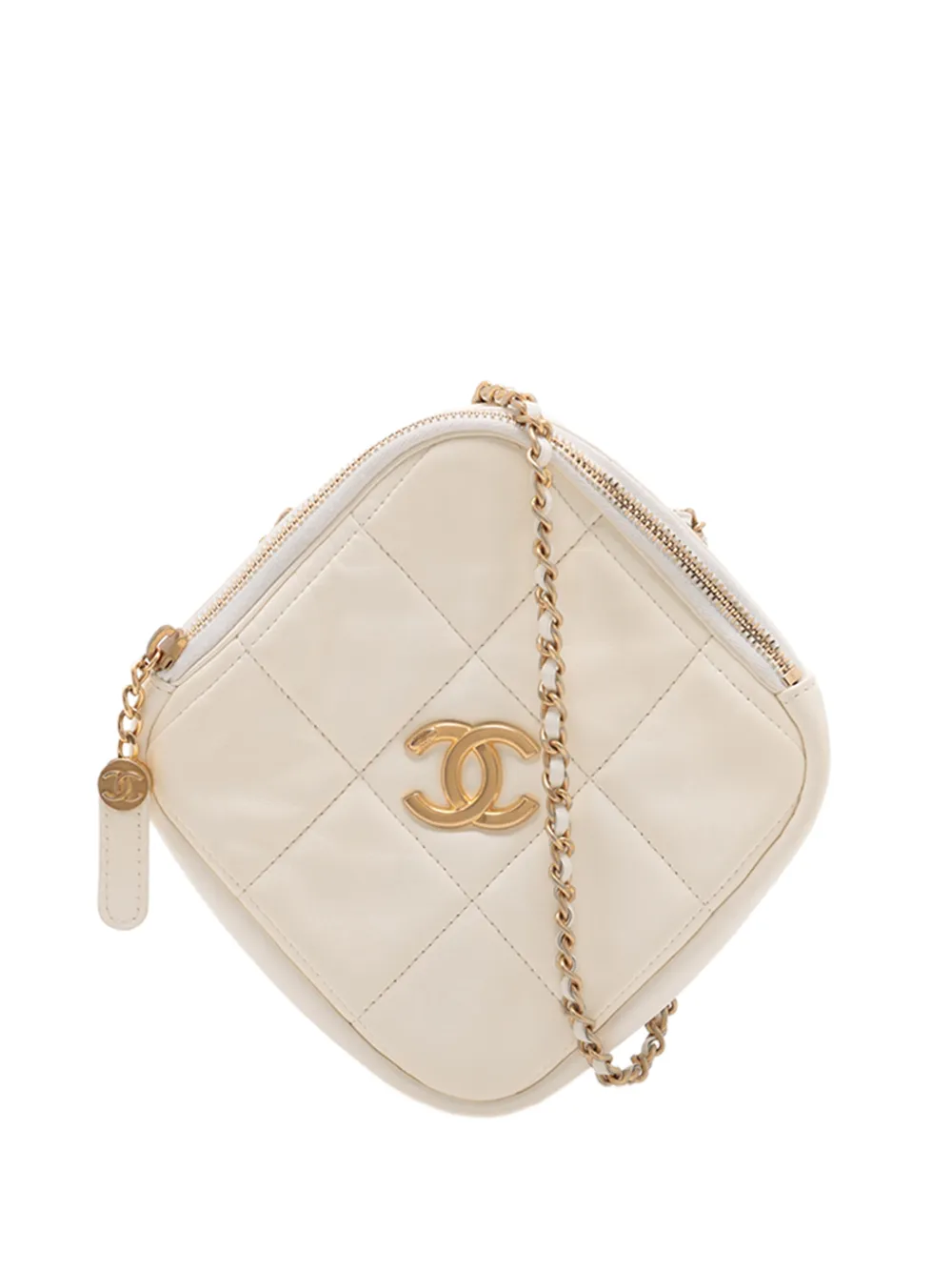 CHANEL Pre-Owned 2020 CC Quilted Lambskin Diamond Clutch with Chain crossbody bag - Bianco