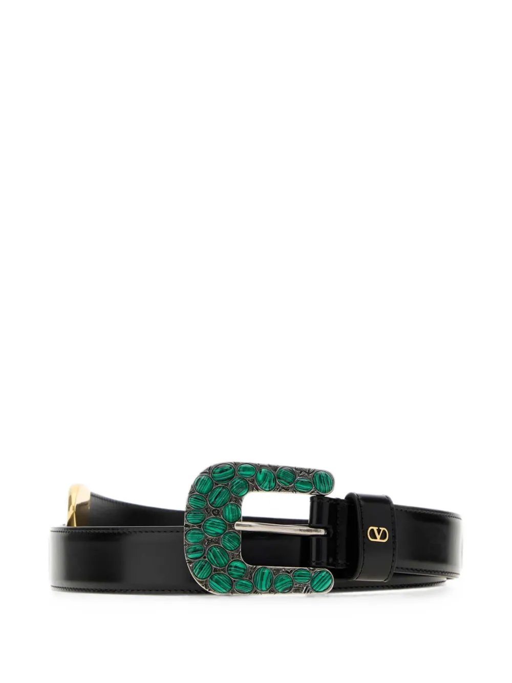 Valentino Garavani VLogo Signature malachite-embellished belt - Nero