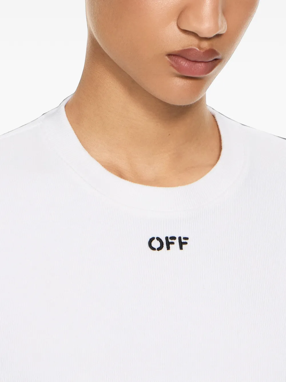 Off-White Cropped T-shirt met logoprint Wit