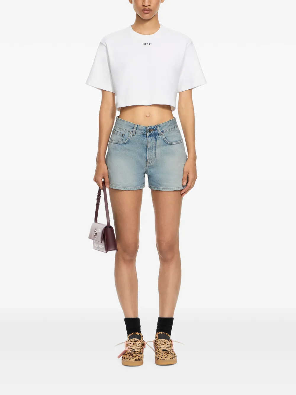 Off-White Cropped T-shirt met logoprint Wit