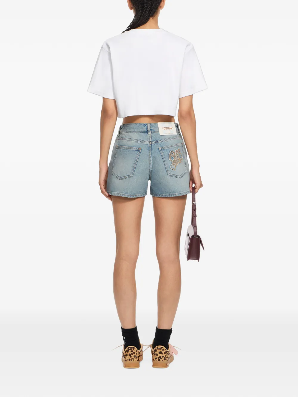 Off-White Cropped T-shirt met logoprint Wit
