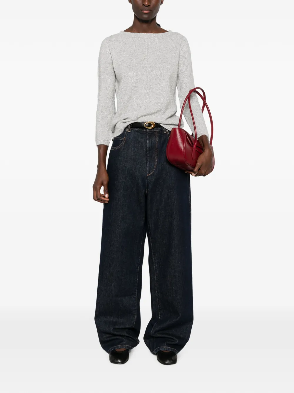Fabiana Filippi Trui met cropped mouwen en boothals Grijs